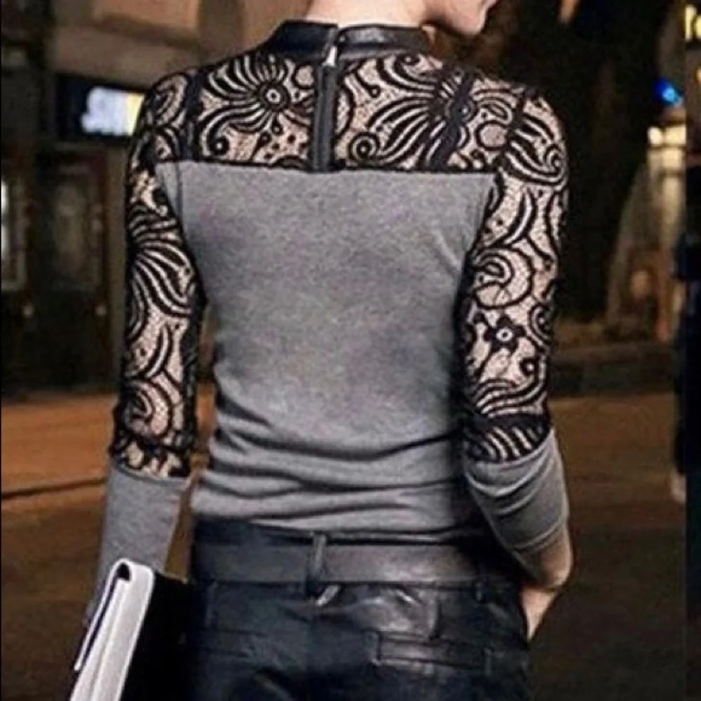 Gray Crochet Long Sleeve Blouse - Picture 2 of 5